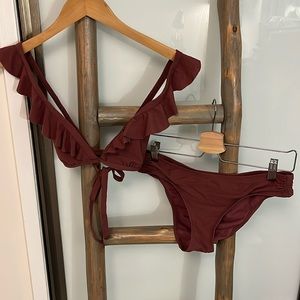 Mauve ruffled bikini set